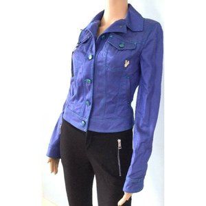 NWT Authentic Versace Blue Jean Jacket Crop Contrast Stitching IT 40 US 4 S